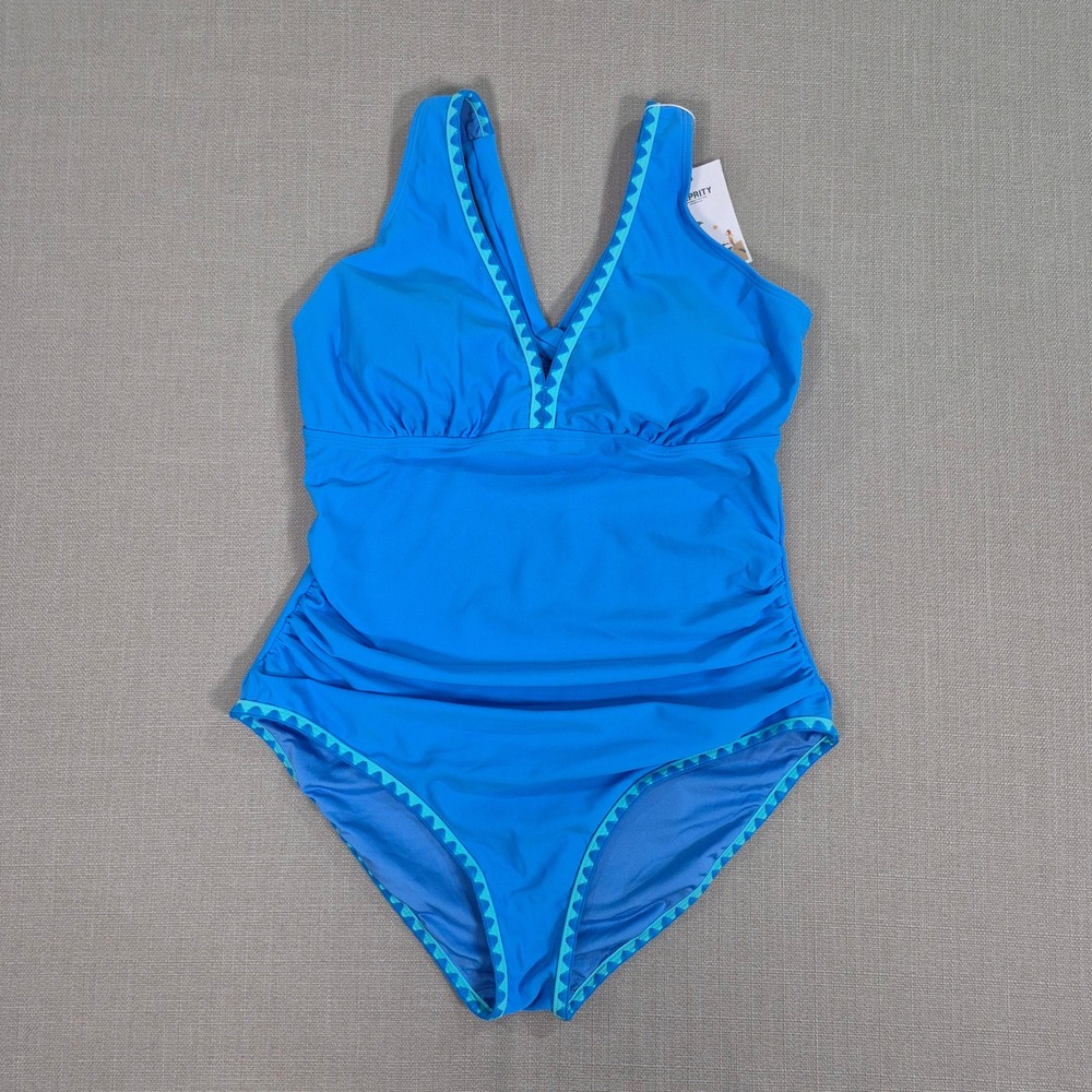 B2PRITY Blue Ruched Tummy Control One Piece Swimsuit V-Neck Size XL New